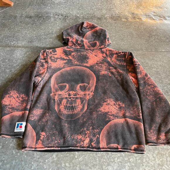 Russell Athletic x ASAP Rocky Pullover Skulls Hoodie Sweatshirt Mens XS Orange - Picture 7 of 10